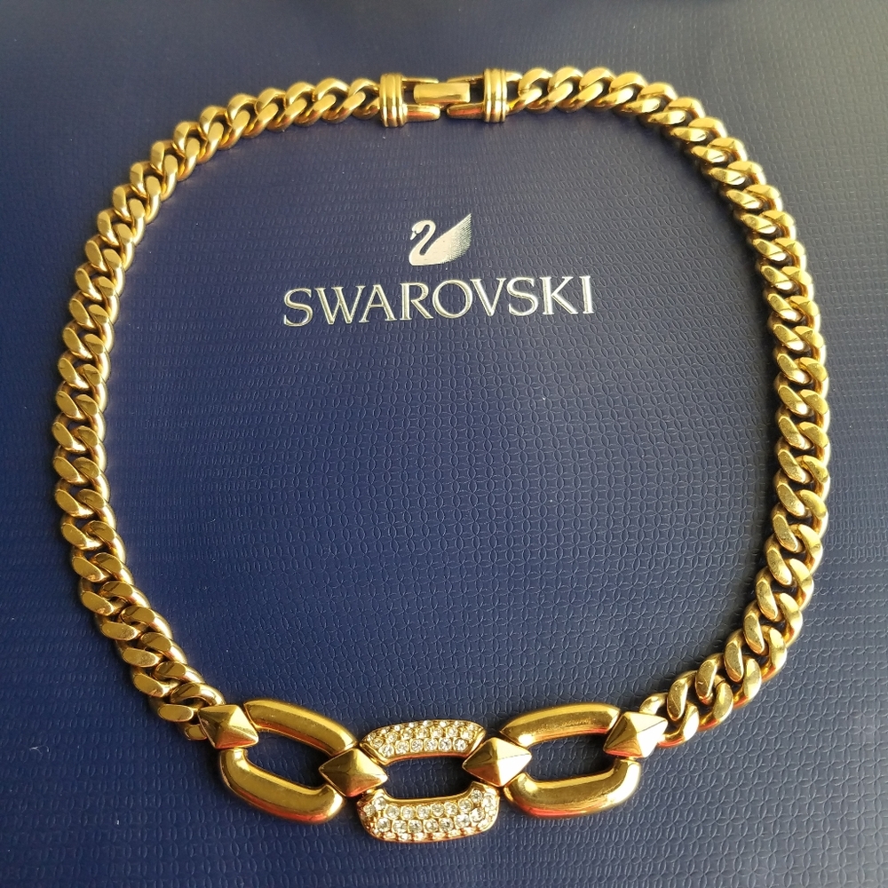 AUTHENTIC Swarovski 18k Gold Plated Chunky Chain Vintage Link Necklace - Picture 17 of 17